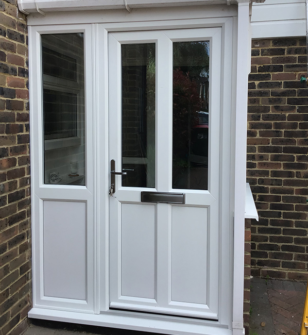 A UPVC door with a lock.